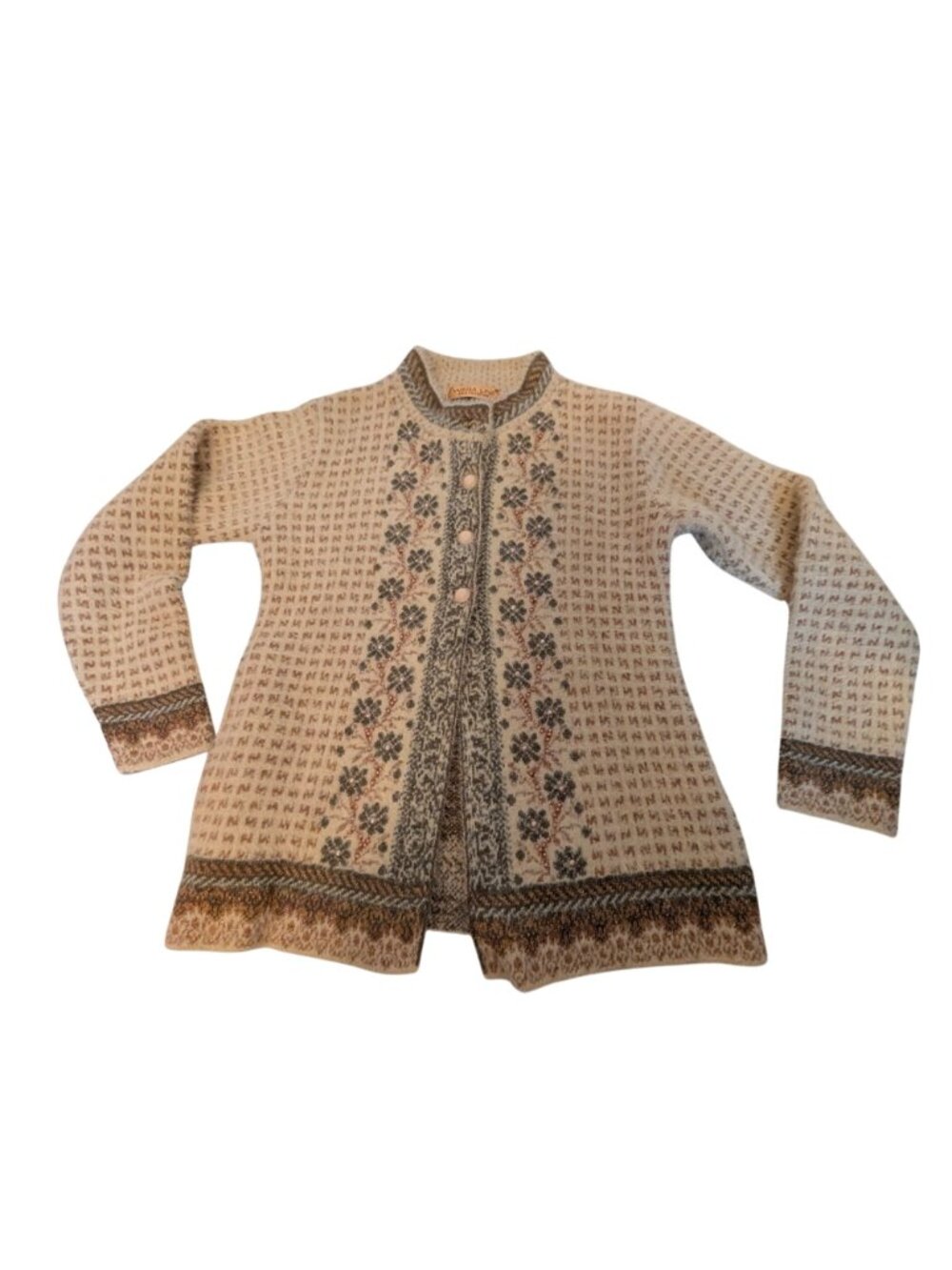 Wega Line Womens Wool Blend Nordic Style Cardigan Button Closure Bead Embellishm - Picture 8 of 14